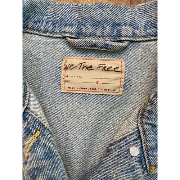 Free People Blue Comet Fringed Button Front Denim Bomber Jacket Size Small - Picture 5 of 5